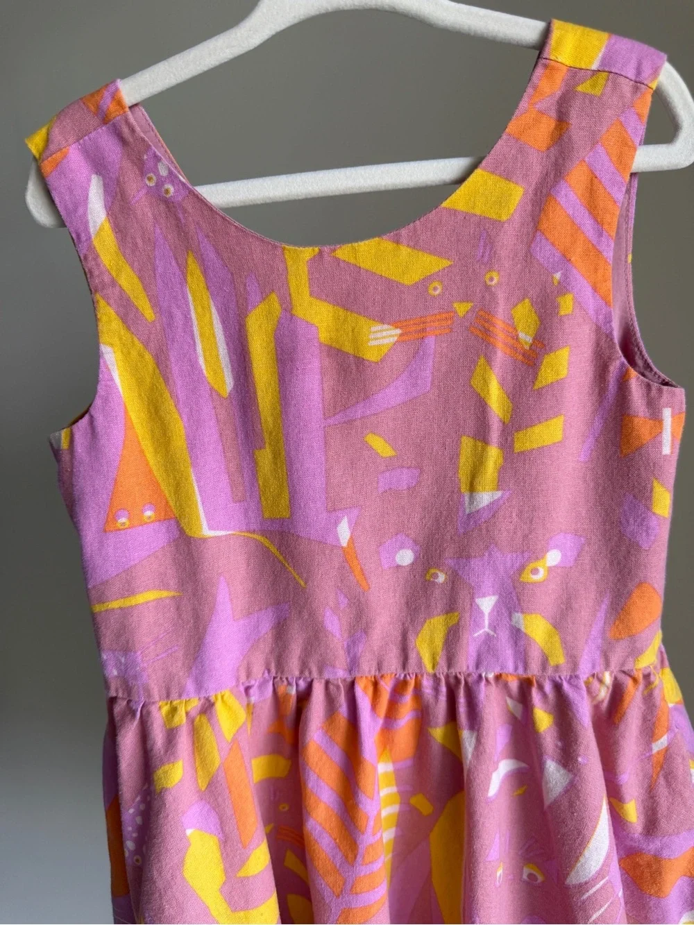 Tea Collection Girls Linen Blend Pink Abstract Print Tank Dress Size 5